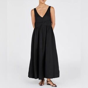 ARLO BLACK V NECK LINEN MAXI DRESS